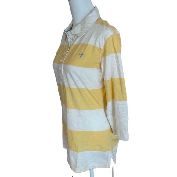 WWS Authentic Womens Striped 3/4 Sleeve Polo Shirt Yellow/White Size M Casual Cl - Picture 4 of 11